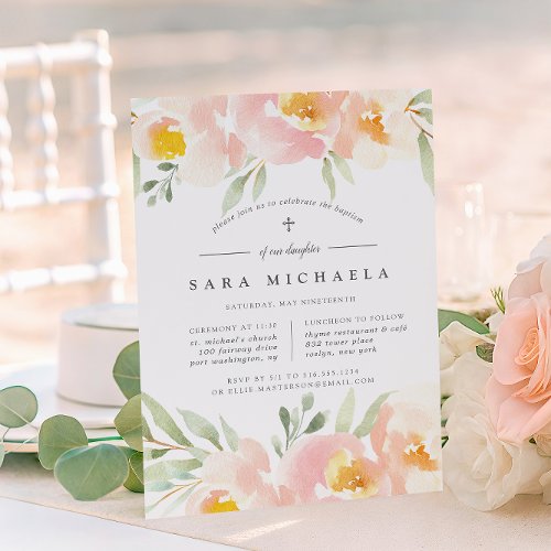 Airy Floral Baptism or Christening Invitation