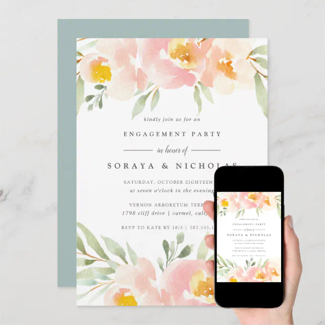 Airy Floral Engagement Party Invitation | Zazzle