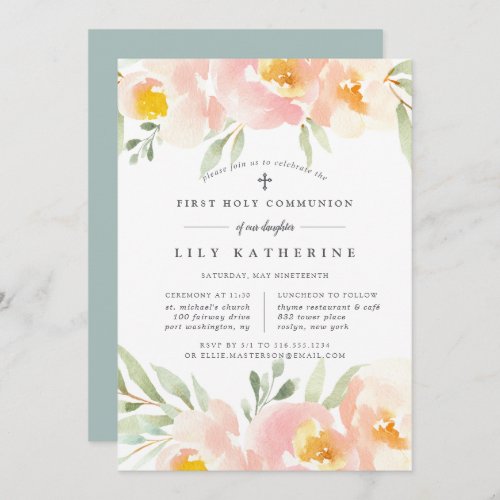 Airy Floral First Holy Communion Invitation