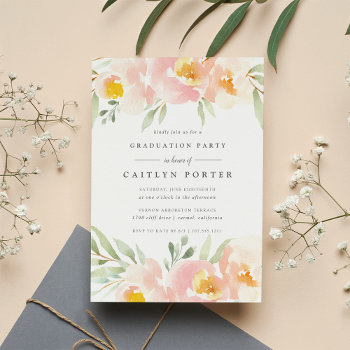 Airy Floral Graduation Party Invitation by RedwoodAndVine at Zazzle