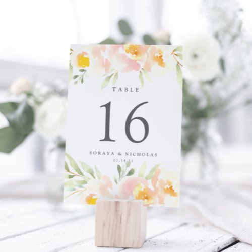 Airy Floral Personalized Table Number Card