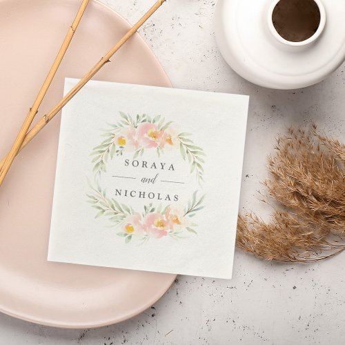 Airy Floral  Personalized Wedding Napkins