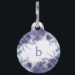 Airy Floral Wreath with Pet's Monogram and Phone Pet ID Tag<br><div class="desc">Beautiful airy floral wreath in pretty blue violet purple,  with pet's monogram and contact phone number.</div>