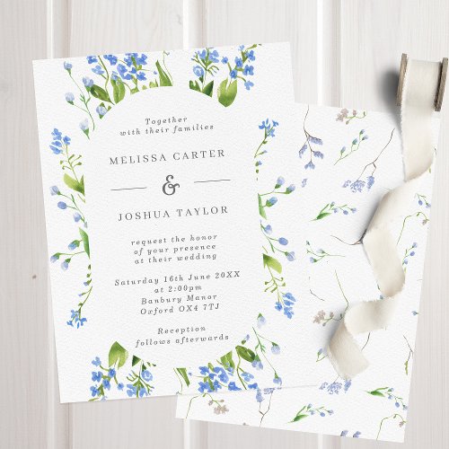 Airy French Blue Floral Pill Frame Wedding Invitation