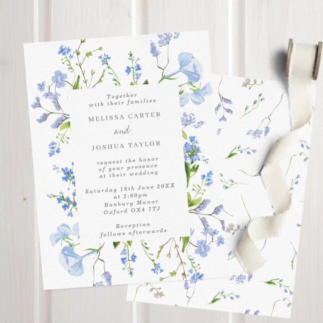 Airy French Regency Light Blue Floral Wedding Invitation | Zazzle