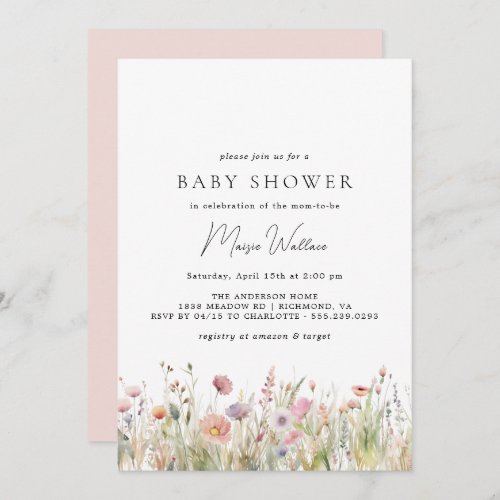 Airy Garden  Soft Pink Spring Girl Baby Shower Invitation