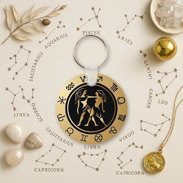 Airy Gold Twin Gemini Zodiac Wheel Keychain (Creator Uploaded)