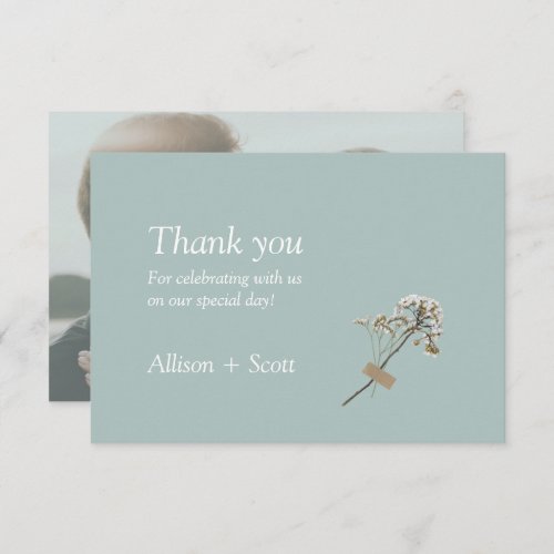 Airy Green Minimalist Photo Hand Press Floral  Thank You Card