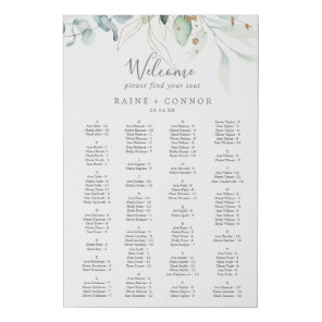 Airy Greenery and Gold Alphabetical Seating Chart Faux Canvas Print