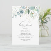 Airy Greenery and Gold Leaf Baby Shower Invitation (Standing Front)
