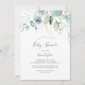 Airy Greenery and Gold Leaf Baby Shower Invitation (Front)
