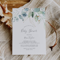 Airy Greenery and Gold Leaf Baby Shower Invitation