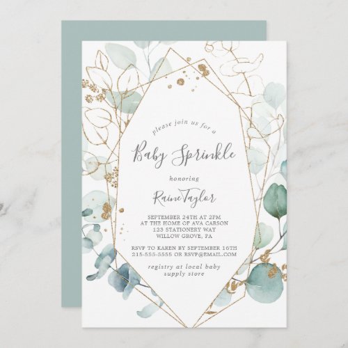 Airy Greenery and Gold Leaf Baby Sprinkle Invitation