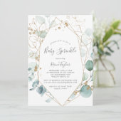 Airy Greenery and Gold Leaf Baby Sprinkle Invitation (Standing Front)