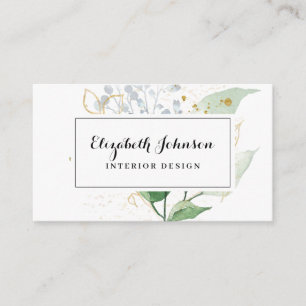 Airy Greenery and Gold Leaf Business Card