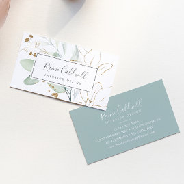 Airy Greenery and Gold Leaf Business Card