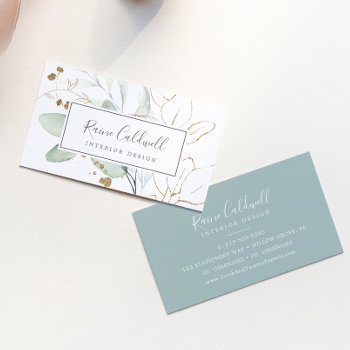 Airy Greenery And Gold Leaf Business Card by FreshAndYummy at Zazzle