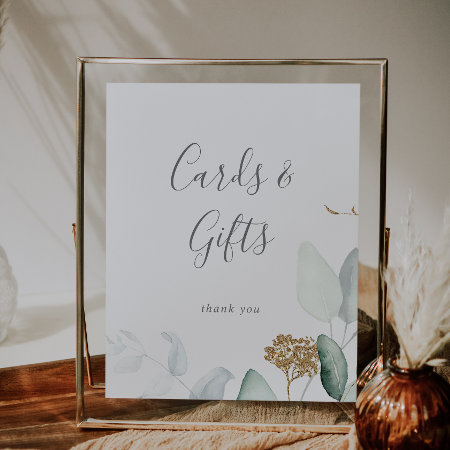 Airy Greenery And Gold Leaf Cards And Gifts Sign