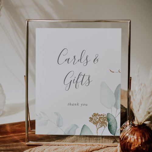 Airy Greenery and Gold Leaf Cards and Gifts Sign