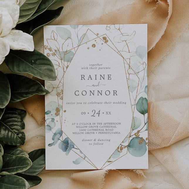 Airy Greenery and Gold Leaf Casual Wedding Invitation (Creator Uploaded)