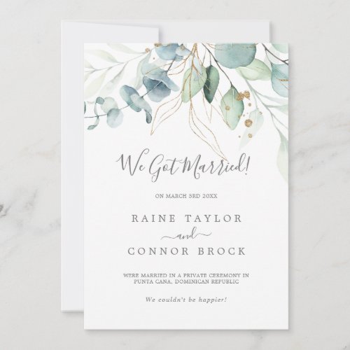 Airy Greenery and Gold Leaf Elopement Announcement