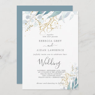 Airy Greenery and Gold Leaf Faded Wedding  Invitat Invitation