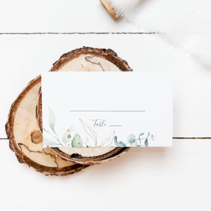 Airy Greenery and Gold Leaf Flat Wedding Place Card