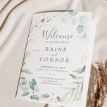 Airy Greenery and Gold Leaf Folded Wedding Program<br><div class="desc">This airy greenery and gold leaf folded wedding program is perfect for a modern wedding. The elegant botanical design features light and airy watercolor eucalyptus accented with whimsical gold glitter leaves.</div>