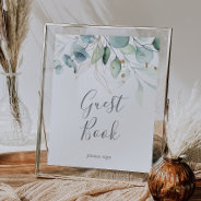 Airy Greenery And Gold Leaf Guest Book Sign at Zazzle