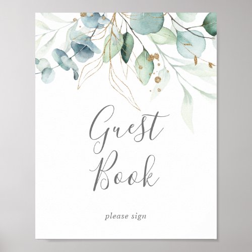 Airy Greenery and Gold Leaf Guest Book Sign