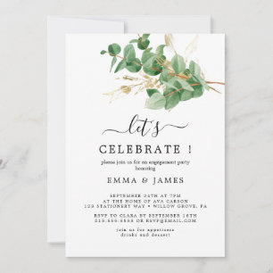 Airy Greenery and Gold Leaf "Let's Celebrate" Invitation