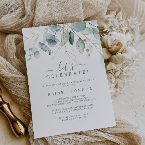 Airy Greenery and Gold Leaf Lets Celebrate Invitation