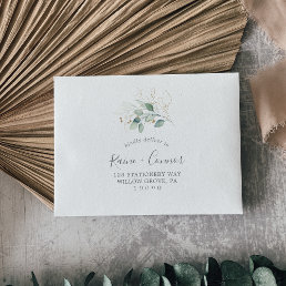 Airy Greenery and Gold Leaf Self-Addressed RSVP Envelope