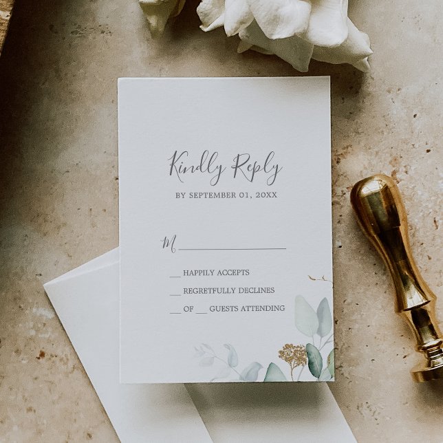 Airy Greenery and Gold Leaf Simple RSVP Card (Creator Uploaded)