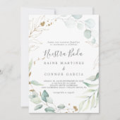 Airy Greenery and Gold Leaf Spanish Nuestra Boda Invitation (Front)