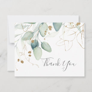 Mint Green & Gold Lights Watercolour Personalized Wedding Thank You Cards 