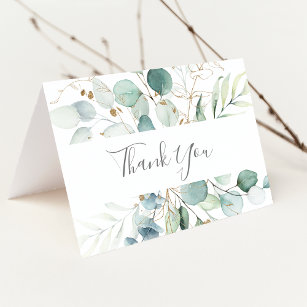 Airy Greenery and Gold Leaf Thank You Card