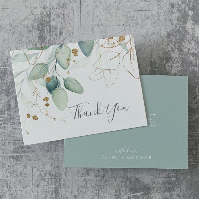 Airy Greenery and Gold Leaf Thank You Card (Creator Uploaded)