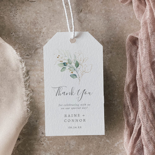 Airy Greenery and Gold Leaf Thank You Favor