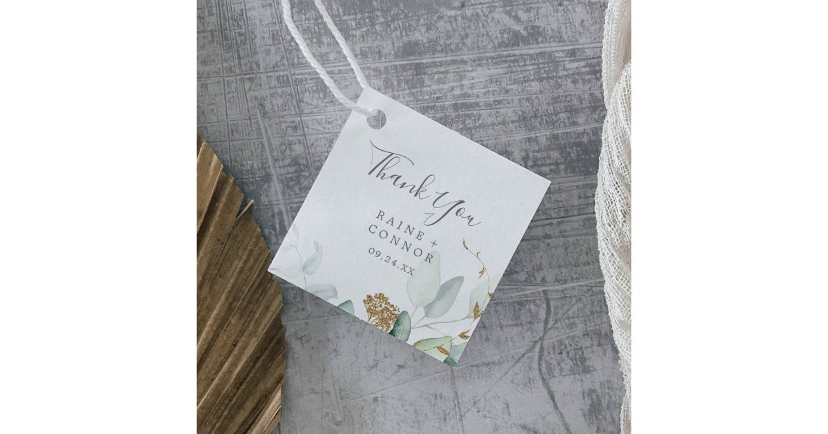 Airy Greenery and Gold Leaf Thank You Favor Tags | Zazzle