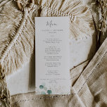 Airy Greenery and Gold Leaf Wedding Dinner Menu<br><div class="desc">This airy greenery and gold leaf wedding dinner menu card is perfect for a modern wedding. The elegant botanical design features light and airy watercolor eucalyptus accented with whimsical gold glitter leaves. This menu can be used for a wedding reception,  rehearsal dinner,  or any event.</div>