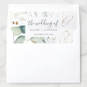 Airy Greenery and Gold Leaf Wedding Envelope Liner