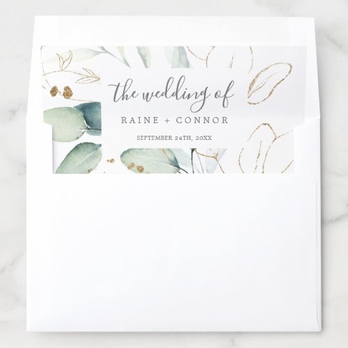 Airy Greenery and Gold Leaf Wedding Envelope Liner