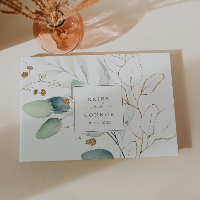 Airy Greenery and Gold Leaf Wedding Guest Book (Creator Uploaded)