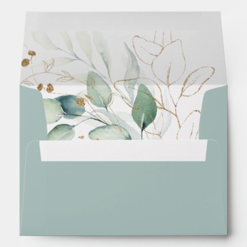Airy Greenery and Gold Leaf Wedding Invitation Envelope