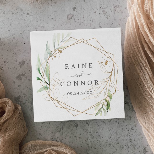 Airy Greenery and Gold Leaf Wedding Napkins (Creator Uploaded)