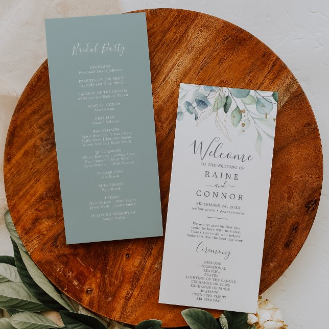 Airy Greenery and Gold Leaf Wedding Program (Creator Uploaded)
