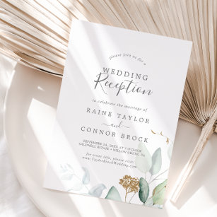 Airy Greenery and Gold Leaf Wedding Reception Invitation