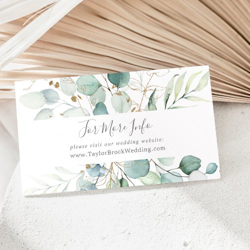 Airy Greenery and Gold Leaf Wedding Website Enclosure Card