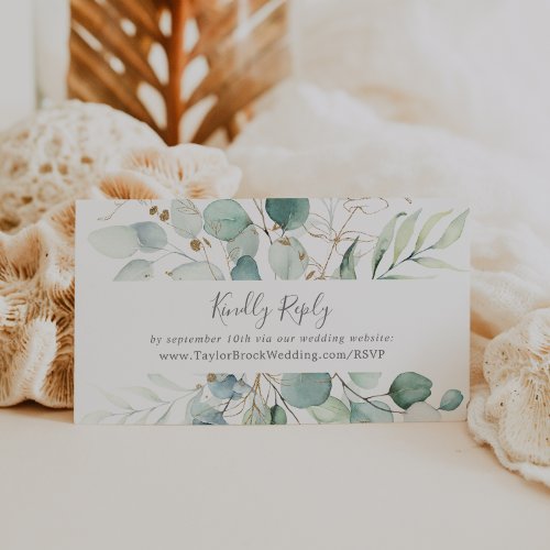 Airy Greenery and Gold Leaf Wedding Website RSVP Enclosure Card